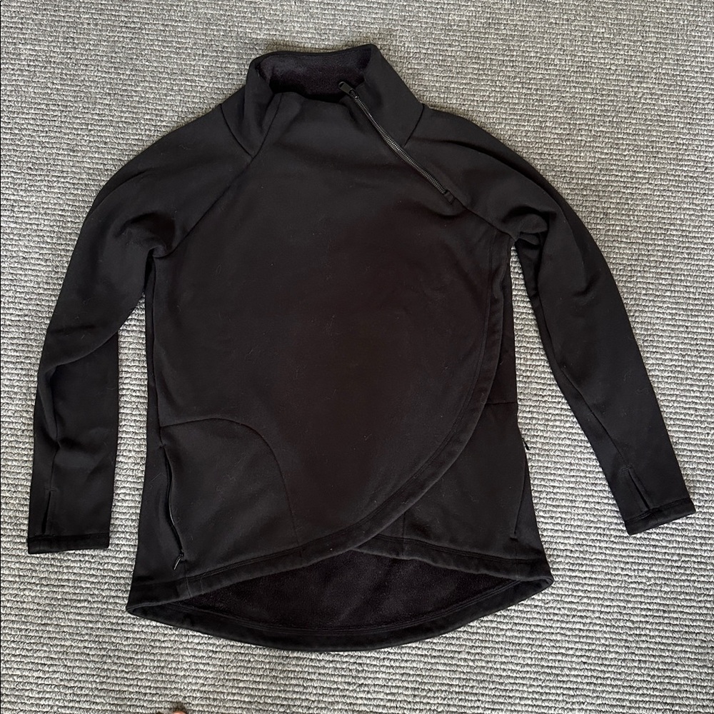 Athleta Cosy Karma Asym Zip Pullover, Black, Size M